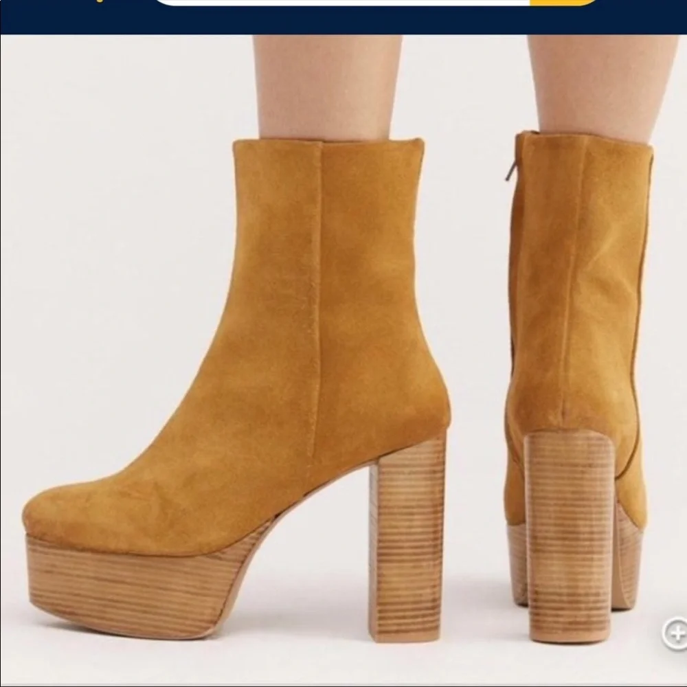 Womens Tan Suede Platform Ankle Boot